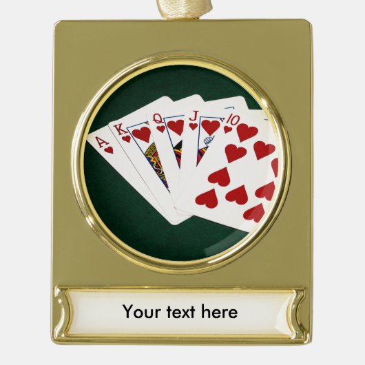 Poker Hands - Royal Flush - Herz Anzug Banner-Ornament Gold (Vorderseite)