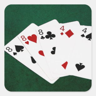 Poker Hands - Vollhaus - Acht und vier Quadratischer Aufkleber