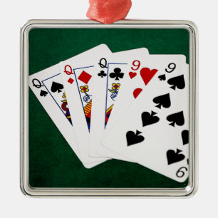 Poker Hands - Vollhaus - Königin und Neun Silbernes Ornament