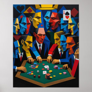 Poker im kubistischen Stil spielen um den Tisch Poster