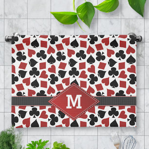 Poker-Kasino-Anzugs-Muster-Monogramm Geschirrtuch