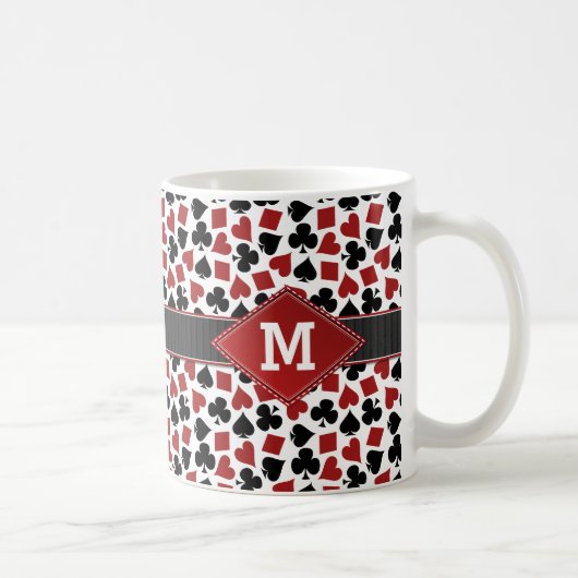 Poker-Kasino-Anzugs-Muster-Monogramm Kaffeetasse (Rechts)
