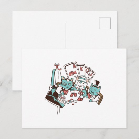Poker Katzen Postkarte (Vorne/Hinten)