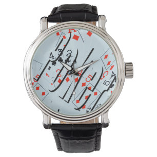 Poker-Logo auf Kartendeck, Mens-Lederüberwachung, Armbanduhr