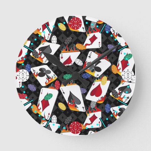 Poker mit vier Karten Runde Wanduhr (Vorderseite)