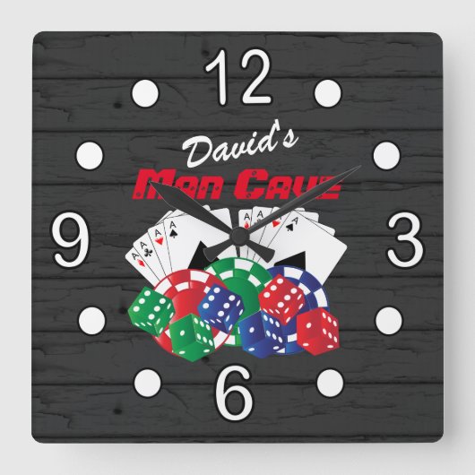Poker Night at Man Cave Quadratische Wanduhr (Vorderseite)