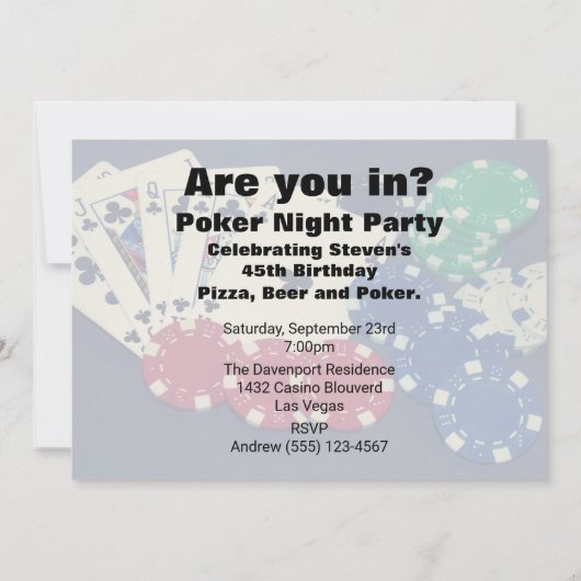 Poker Night Birthday Party Einladung (Rückseite)