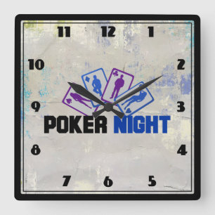 Poker Night mit Spielkarte in blau und Lila Quadratische Wanduhr