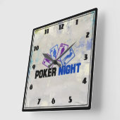 Poker Night mit Spielkarte in blau und Lila Quadratische Wanduhr (Winkel)