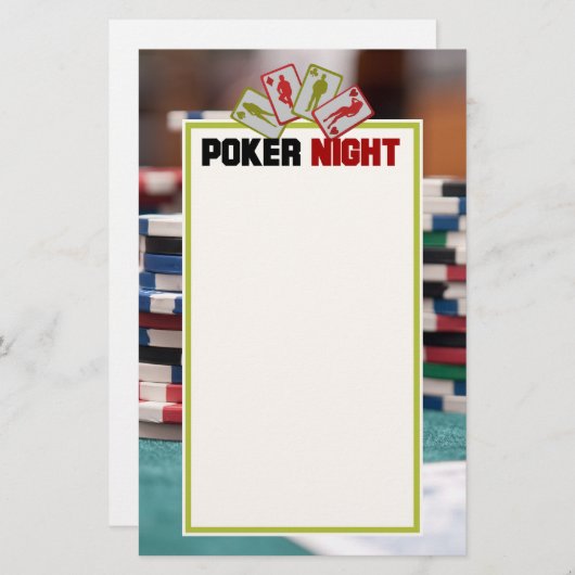Poker Night mit Spielkarten und Poker Chips Briefpapier (Vorne/Hinten)