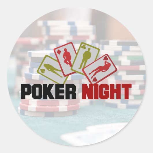 Poker Night mit Spielkarten und Poker Chips Runder Aufkleber (Vorderseite)