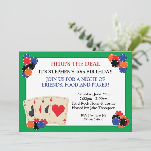 Poker Party Einladung (Stehend Vorderseite)