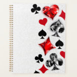 Poker Player Gambler Kartenspielen Anzug Las Vegas Planer<br><div class="desc">Grauer,  texturierter Hintergrund mit polygonalen Spielkarten-Symbolen. Symbole für Spielkarten,  Herz,  Diamant,  Pik und Club.</div>