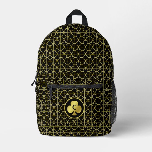 Poker Player Monogram Club Black Gold Card Anzug Bedruckter Rucksack (Vorderseite)