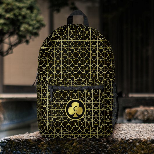 Poker Player Monogram Club Black Gold Card Anzug Bedruckter Rucksack