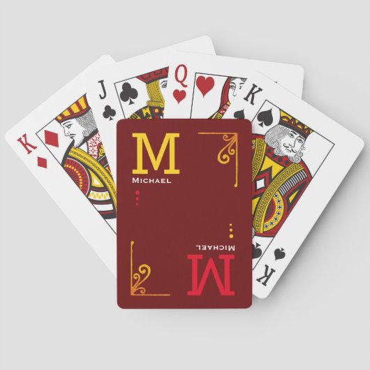 Poker Player Personalisiert DarkRed Monogram Spielkarten (Rückseite)