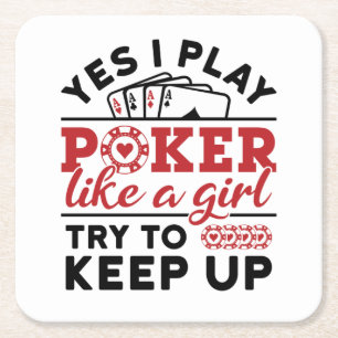 Poker Player Women spielen Poker wie ein Mädchen Rechteckiger Pappuntersetzer