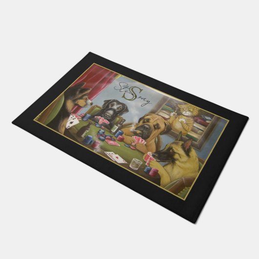 Poker Playing Hunde Fußmatte (Schrägansicht)