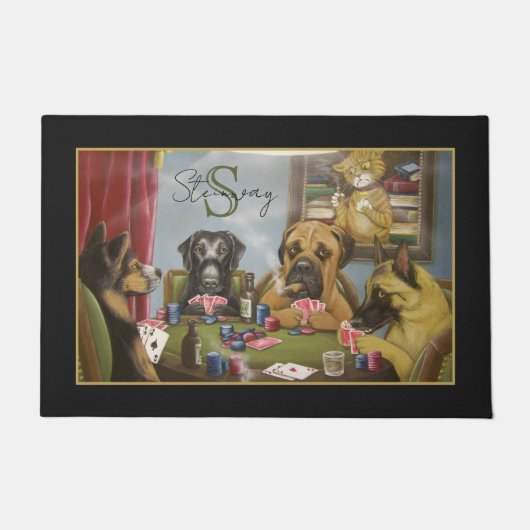 Poker Playing Hunde Fußmatte (Vorderseite)