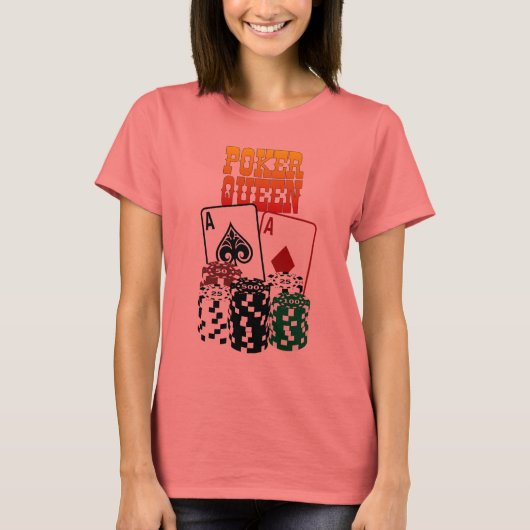 Poker Queen - Zwei Aces und Chips T-Shirt (Vorderseite)