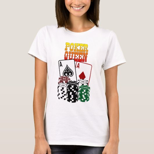 Poker Queen - Zwei Aces und Chips T-Shirt (Vorderseite)