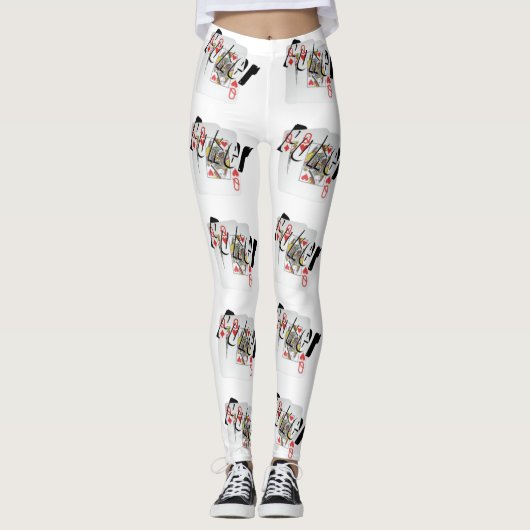 Poker Queens-Logo, Ladys White Patches Leggings (Vorderseite)