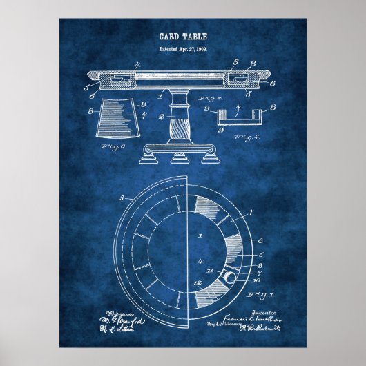 Poker Table Patent Design Decor Poster Nr. 1 (Vorne)