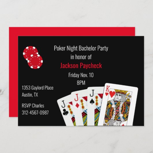 Poker Themed Bachelor Party Einladung (Vorne/Hinten)