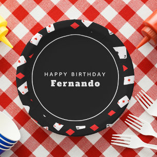 Poker Themed Playing Cards & Red Diamond Geburtsta Pappteller