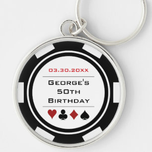 Poker zum Geburtstag Chip Casino Thema Schwarz-wei Schlüsselanhänger