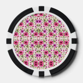 Pokerchips mit einem lebendigen rosa Blumenmuster 