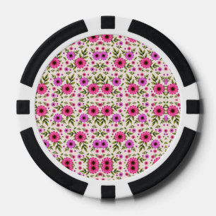Pokerchips mit einem lebendigen rosa Blumenmuster 