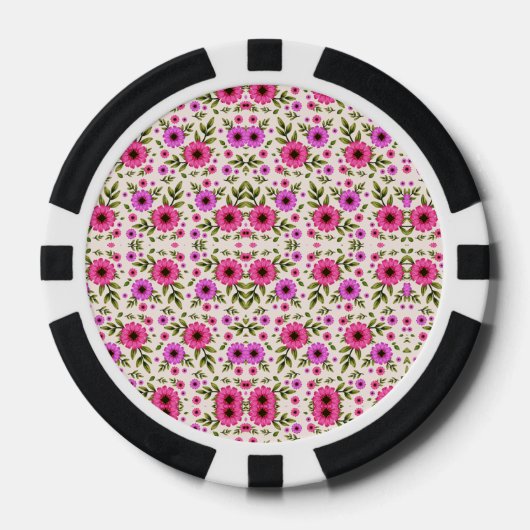Pokerchips mit einem lebendigen rosa Blumenmuster  (Vorderseite)