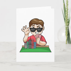 Pokerspieler bei Poker mit Sonnenbrille Karte