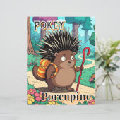 Pokey Porcupine | Cute Cartoon Kid's Nursery Art (Stehend Vorderseite)