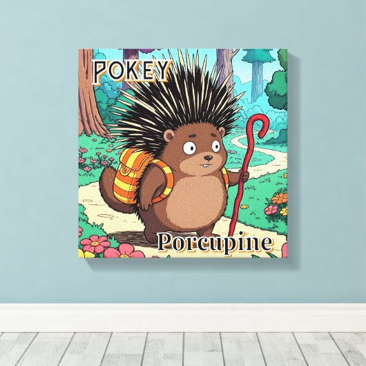 Pokey Porcupine | Niedlicher Cartoon Kids Kinderzi Leinwanddruck (Insitu (Holzboden))
