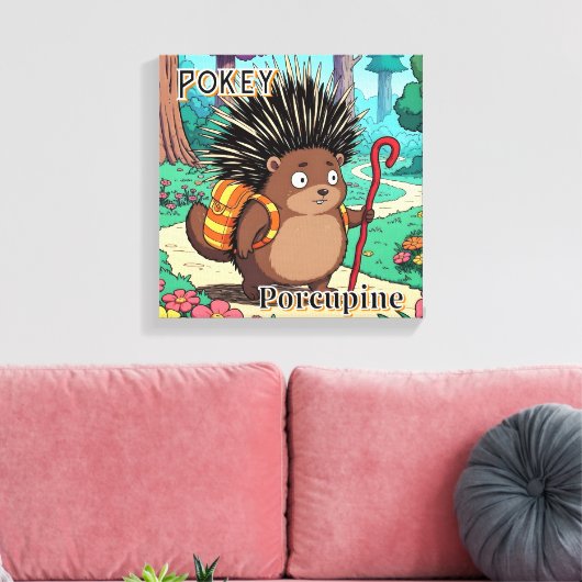 Pokey Porcupine | Niedlicher Cartoon Kids Kinderzi Leinwanddruck (Insitu (Wohnzimmer))