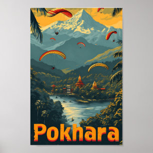 Pokhara Nepal Vintage Kunstreise mit dem Ausland Poster