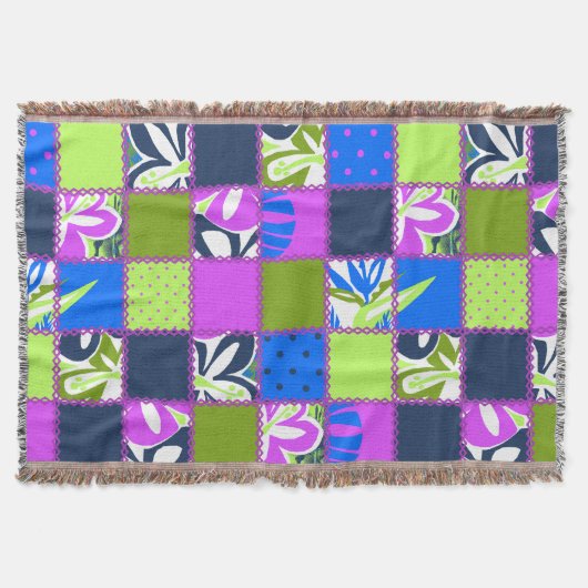 Pokii Hawaiian Floral and Dot Patchwork Blankets Decke (Vorderseite)
