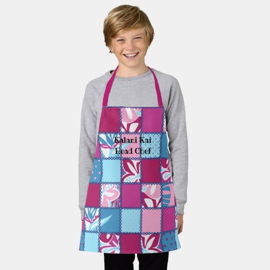 Pokii Hawaiian Floral and Dot Patchwork Pink Schürze (Getragen)