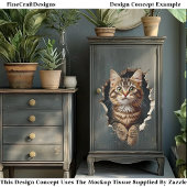 Poking Out Hole, Tabby Cat Kitten CN6 Decoupage Seidenpapier