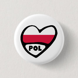 Poland Country Code Flag Heart Pin Badge, POL Button