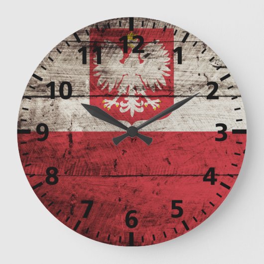 Poland Flag on Old Wood Grain Große Wanduhr (Vorderseite)