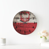 Poland Flag on Old Wood Grain Große Wanduhr (Zuhause)