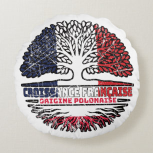 Poland Polish French France Tree Roots Flag Rundes Kissen