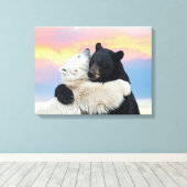 Polar and Black bear hugging Leinwanddruck (Insitu (Holzboden))