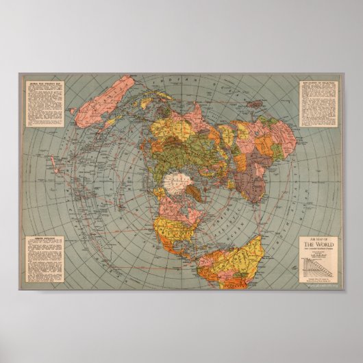 Polar Azimuthal Äquidistant Flat Earth Air Map Poster (Vorne)
