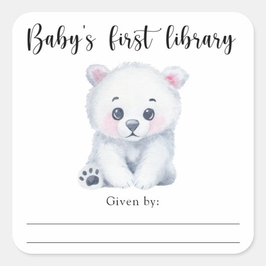 Polar baby bear - baby's first library quadratischer aufkleber (Vorderseite)