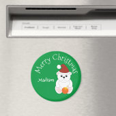 Polar Bär Frohe Weihnachtsgrün Individuelle Name Magnet (In Situ (Geschirrspüler))
