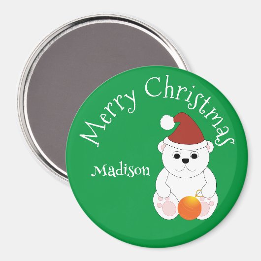 Polar Bär Frohe Weihnachtsgrün Individuelle Name Magnet (Vorderseite/Rückseite)